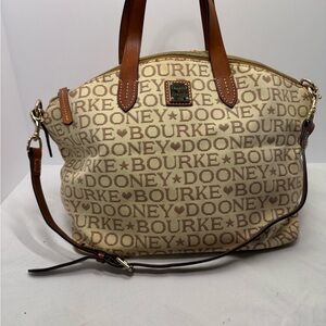 Dooney & Bourke Cream and Brown Logo Satchel